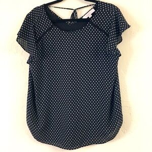 Loft Polka Dot Flutter Sleeve Blouse Large Black Office Work Wear Business